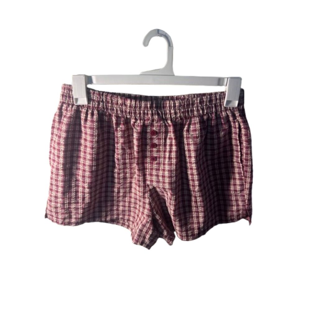 Mighty Fine Burgundy Plaid Button Front Shorts Size L Y2K Grunge